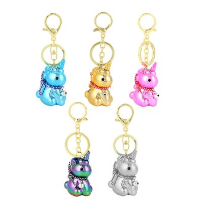 Брелок 4x6см, в форме единорога, смола, гальваническое покрытие, металлический карабин, 5 цветов