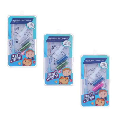 BY Русские Супергерои Набор д/рис.блестками: блест.4 цв., ручка с клеем, кисть, 4 раскраски, "Кавай"