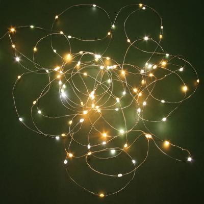 СНОУ БУМ Гирлянда эл. нить росы "Стразы" 10м, 100LED, шампань-белый, 8 реж., медь, 220В (4.5В)