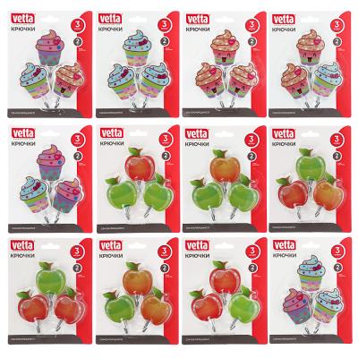 VETTA Крючки самоклеящиеся на блистере "Идиллия", 3шт, металл, пластик,  4 дизайна